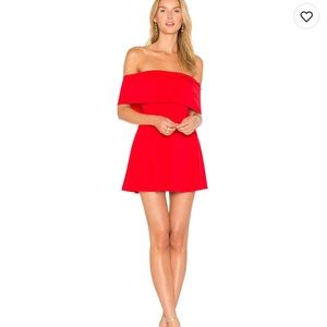 Red mini dress with cowel shoulder